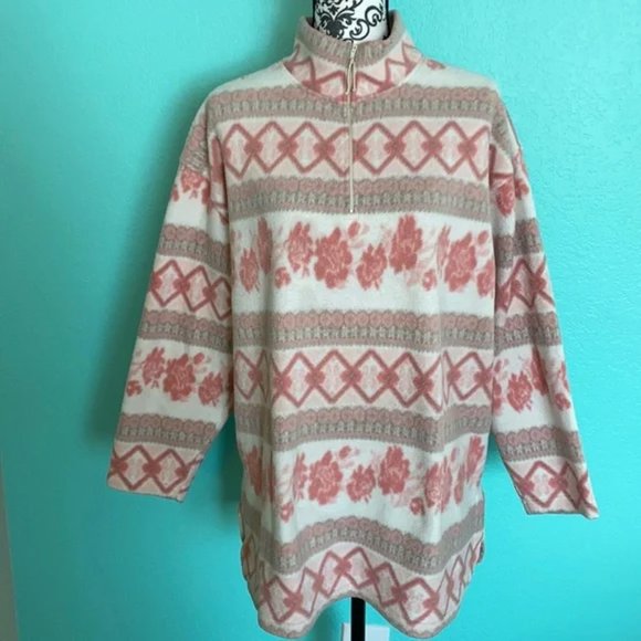 Victoria’s Secret Vintage 90’s Country Knit Partial Zip Pattern Sweater Top M - Picture 2 of 10